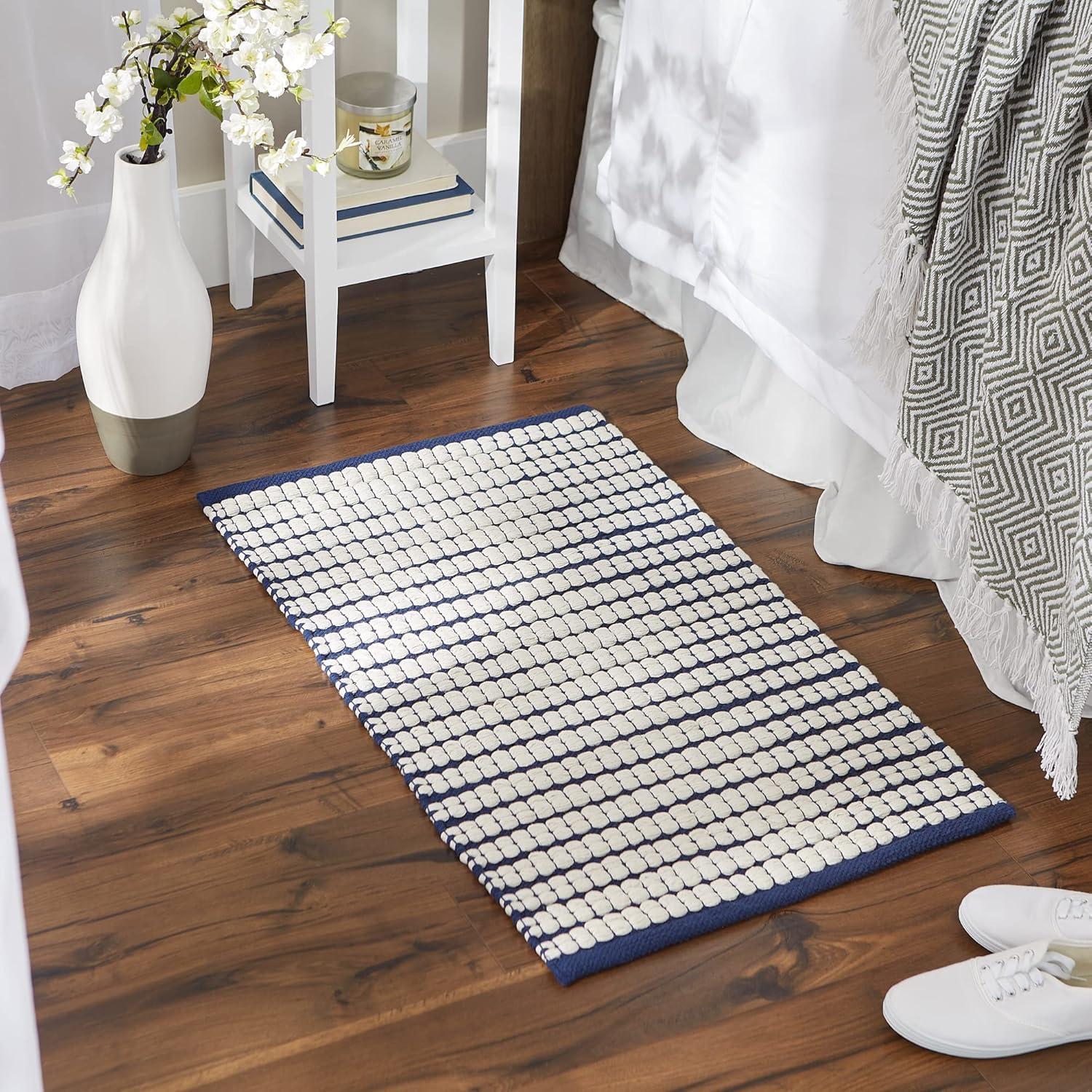 Navy Braided Stripe Rug 50x80cm