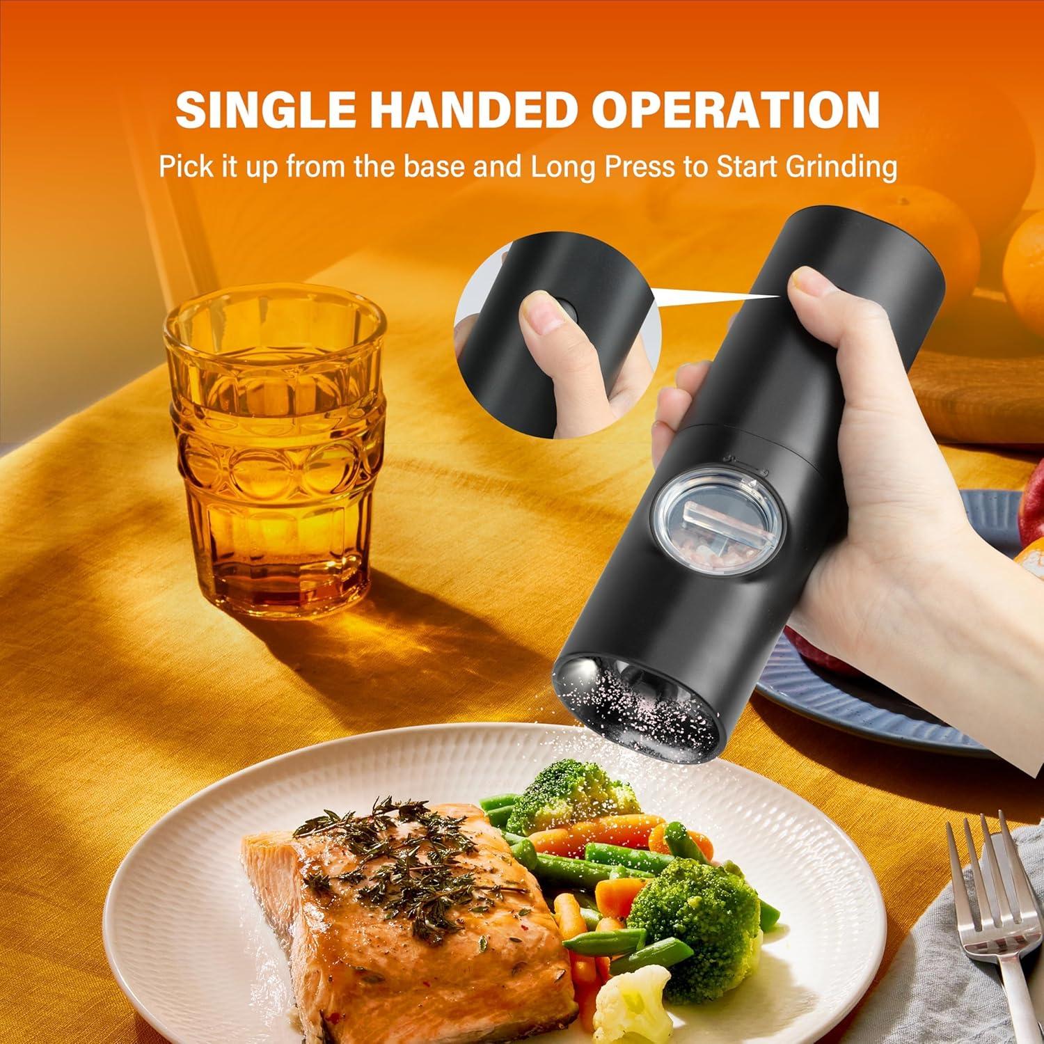Simple Deluxe Electric Salt and Pepper Grinder Set, One Hand Adjustable Coarseness, Battery Powered, Seasoning Tools for Kitchen, Dining or Gifts, Black