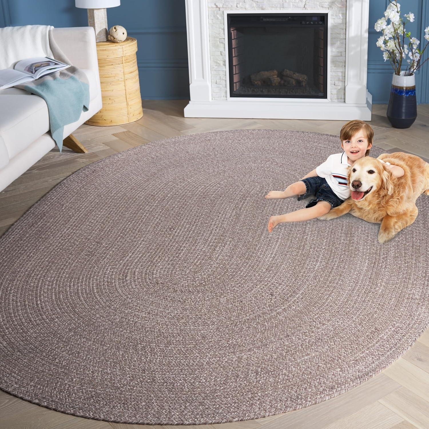 Braided BRD256 Hand Woven Indoor Area Rug - Ivory/Beige - 4'x6' Oval - Safavieh