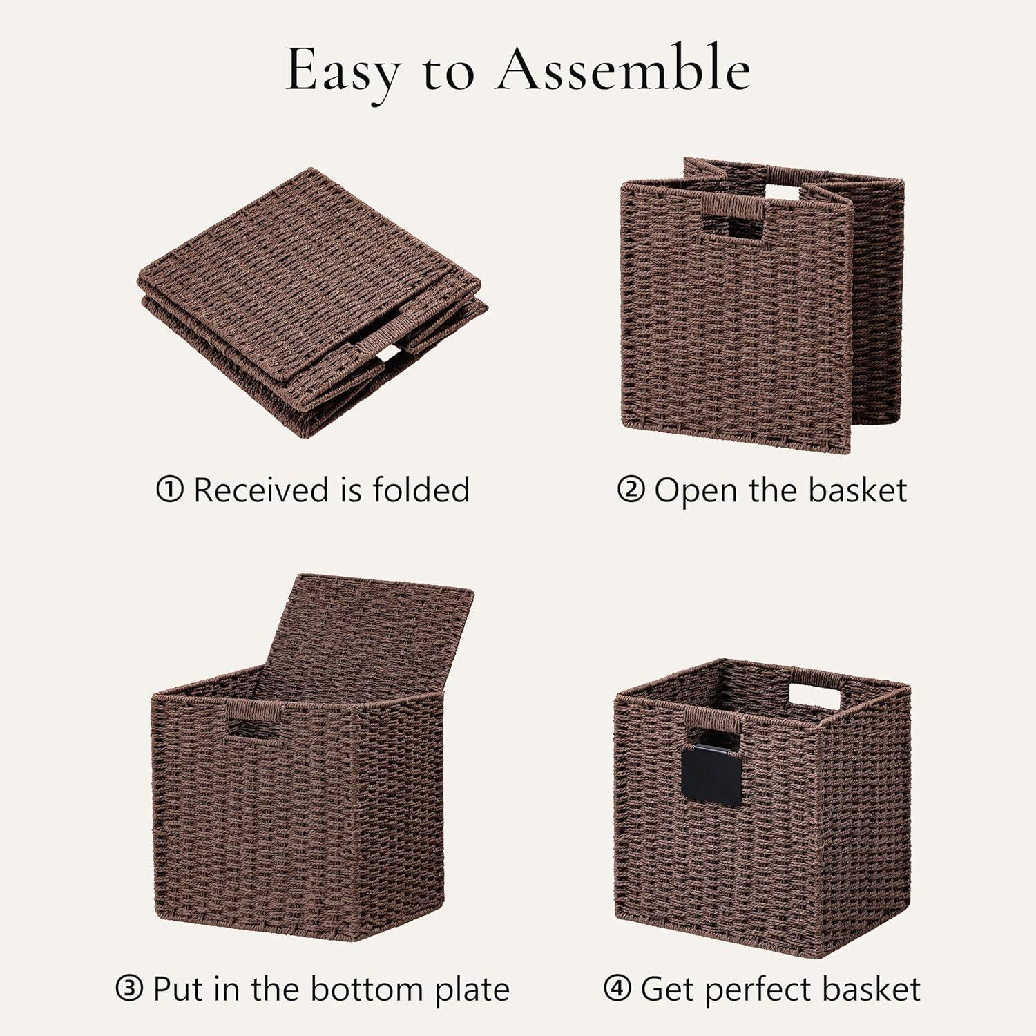 Ornavo Home 2 Pack Paper Wicker Storage Shelf Basket Cube Bin with Handles - 10.5" Inch - Brown