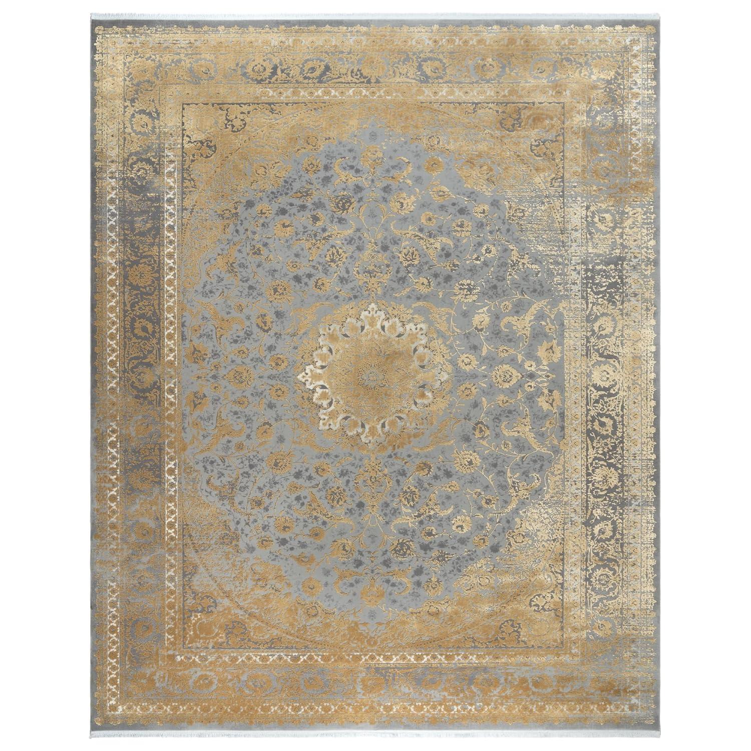 Gertmenian Florance Foggia Traditional Oriental Gold/Charcoal Gray High-Low Viscose/Acrylic Area Rug