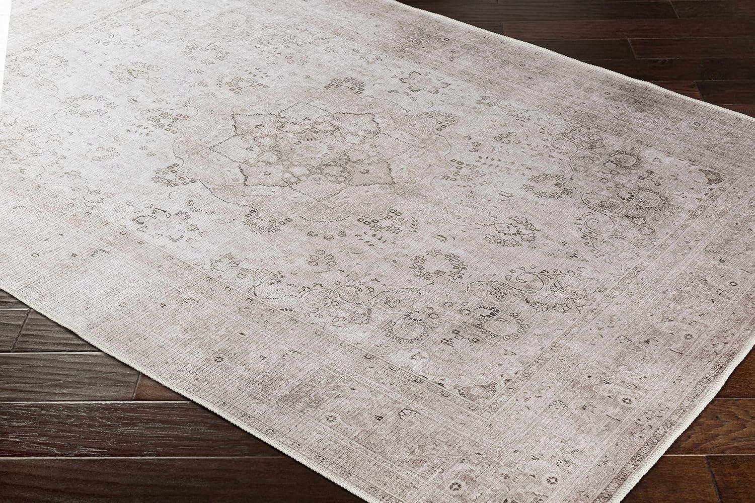 Hauteloom Bethany Traditional Medallion Living Room Bedroom Neutral Area Rug - Machine Washable - Vintage Distressed Faded - Boho Bohemian - Beige, Light Pink, Green - 7'10" x 10'2"