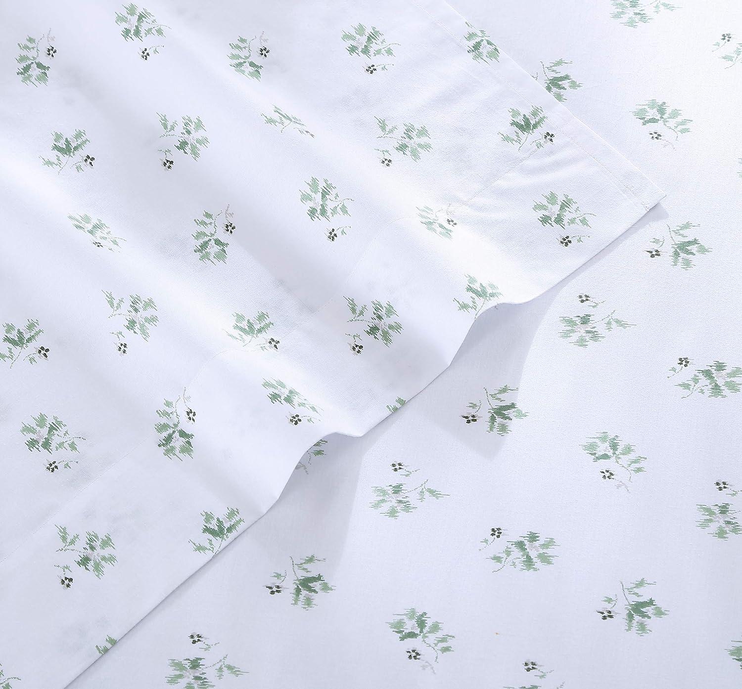 Blissful Blue Floral Cotton Percale Queen Sheet Set with Deep Pocket