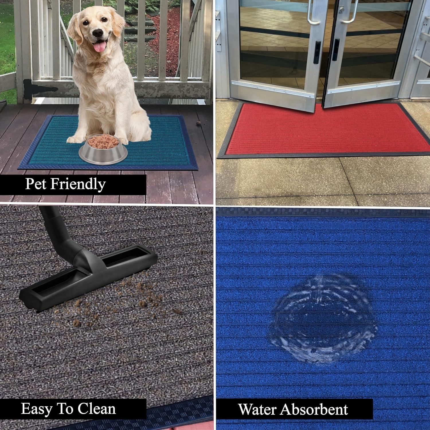 A1HC Indoor Outdoor Mat, Front and Back Entrance Welcome Mats, Front Door Patio Mats 16X24 Inches, Non-Slip Easy Clean Entrance Washable Doormat, Grey Stripe