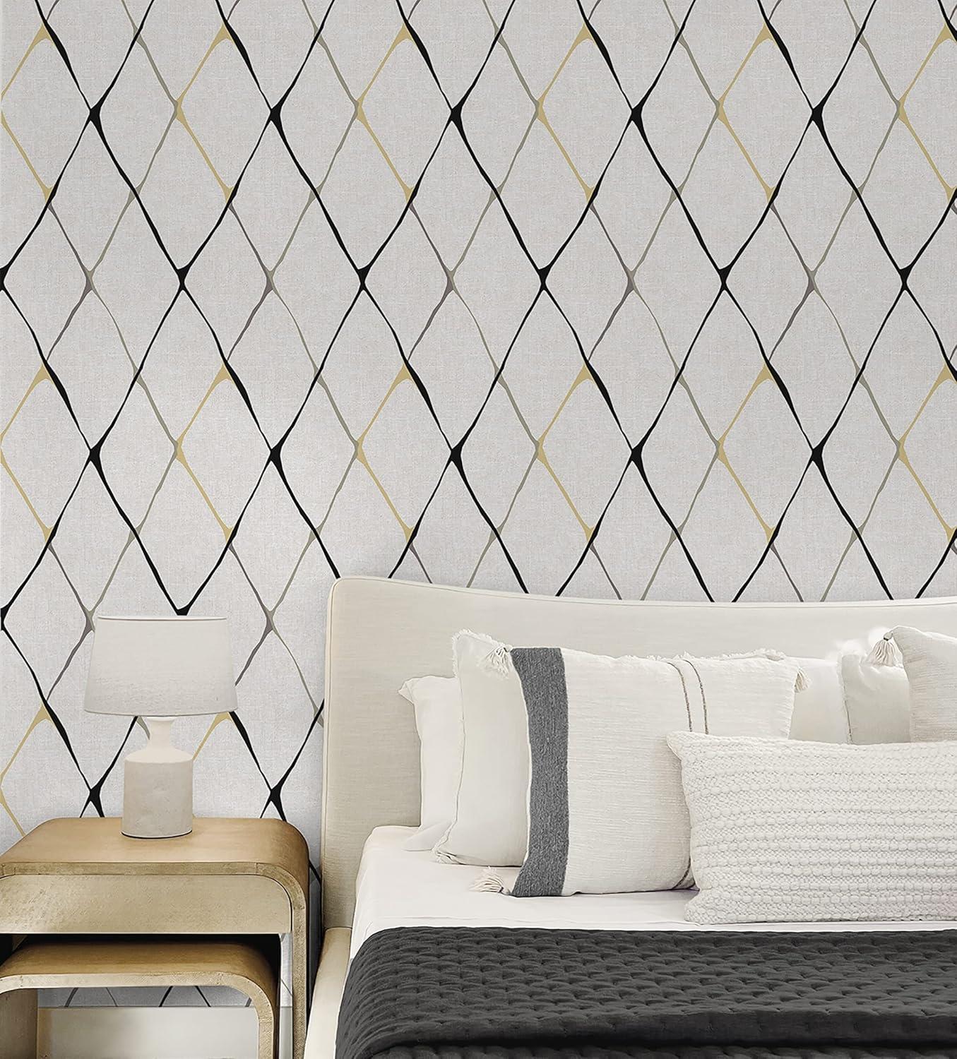 Graphite Diamondlike Geometric Peel and Stick Wallpaper Roll