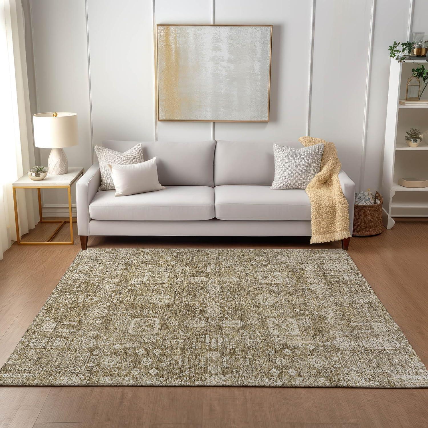 Brown Synthetic Flat Woven Washable Rectangular Rug 3' x 5'