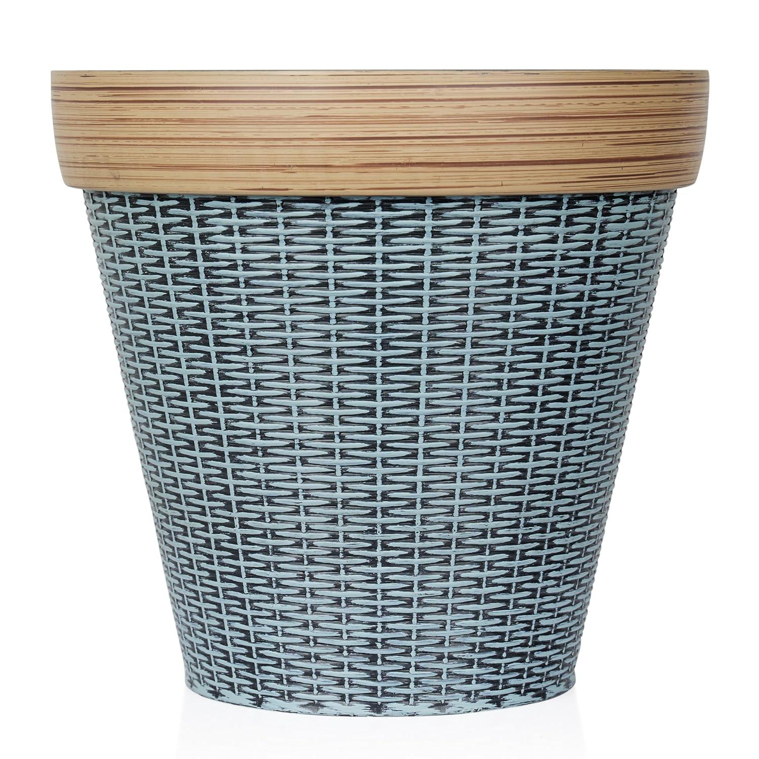 Alpine Corporation Large Woven Style Indoor Outdoor Planter with Drainage Hole Gray/Tan 12"x12"x12"