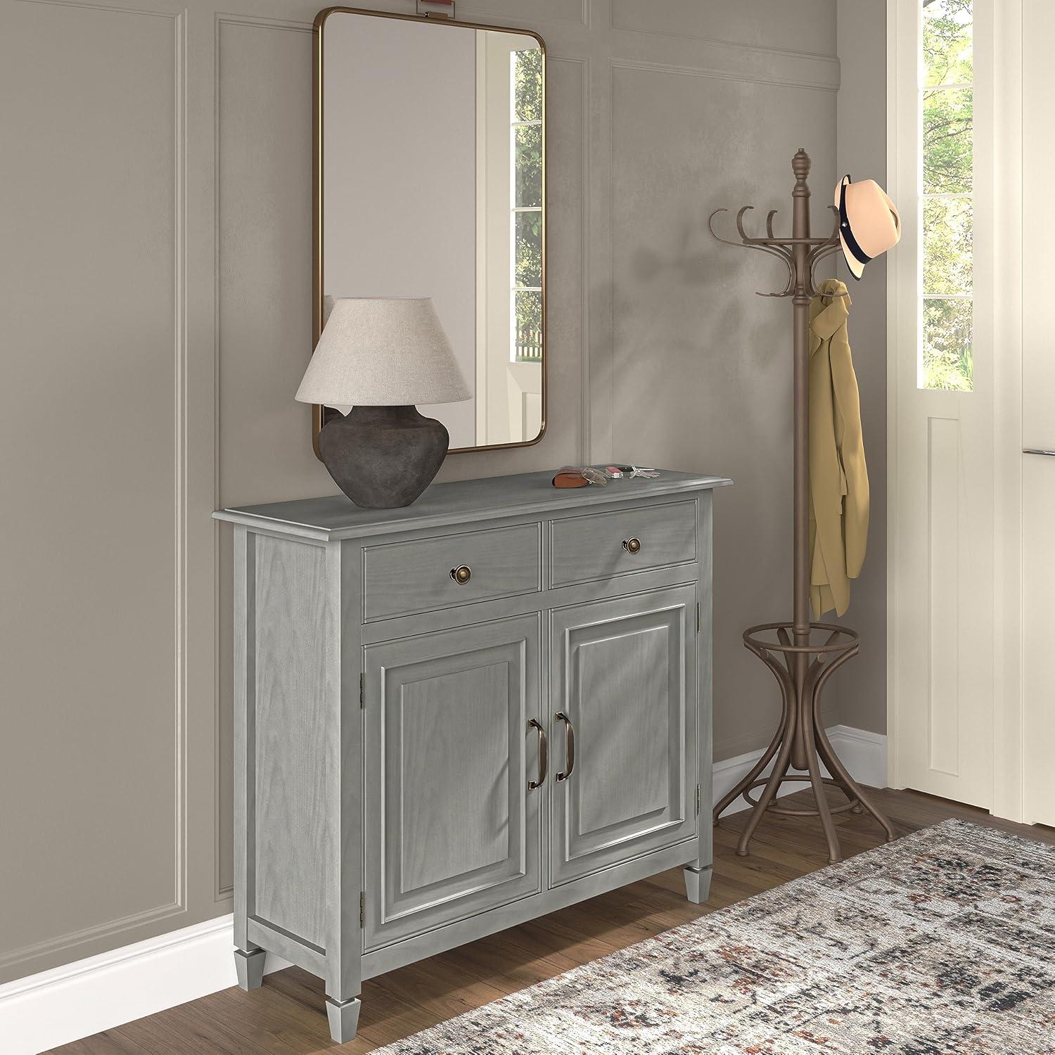 Simpli Home Connaught 40"W Solid Wood 2-Shelf Entryway Storage Cabinet with 2 Storage Drawers