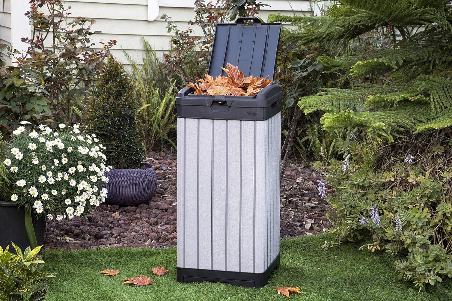 Keter Rockford Duotech Outdoor Garbage Can, Gray, Heavy duty plastic