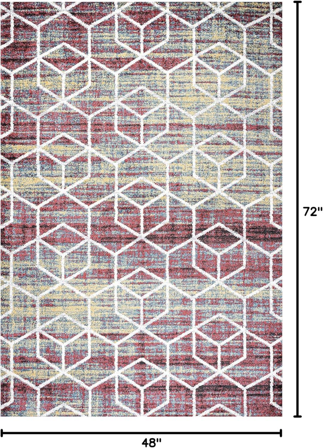 4'x6' Tumbling Blocks Modern Geometric Area Rug, Multi/White - JONATHAN Y