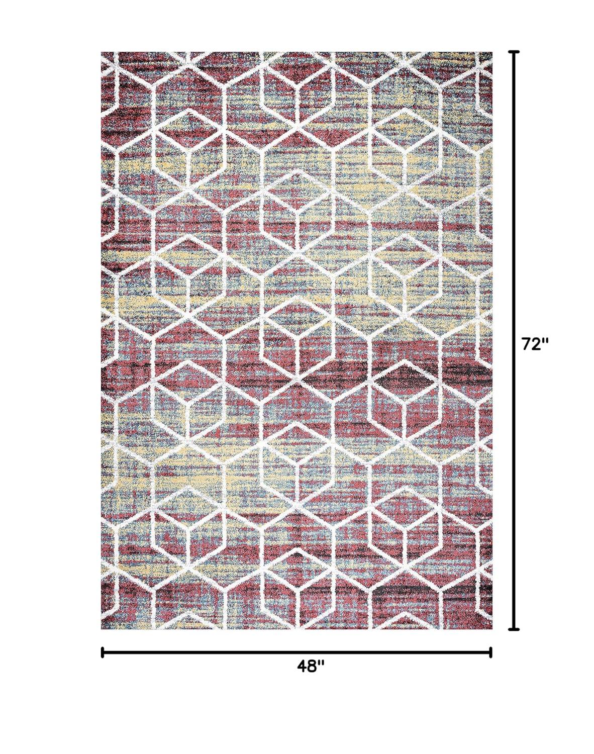 4'x6' Tumbling Blocks Modern Geometric Area Rug, Multi/White - JONATHAN Y