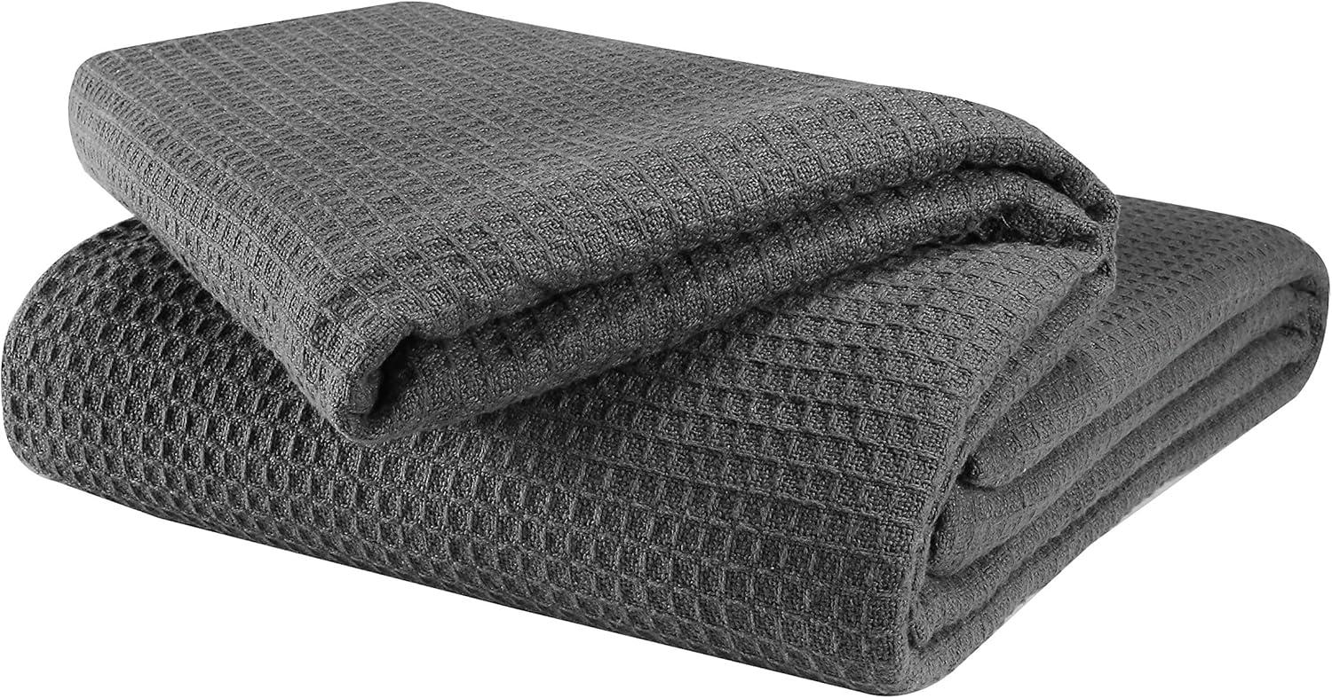 Charcoal Grey Waffle Weave 100% Cotton Queen Throw Blanket