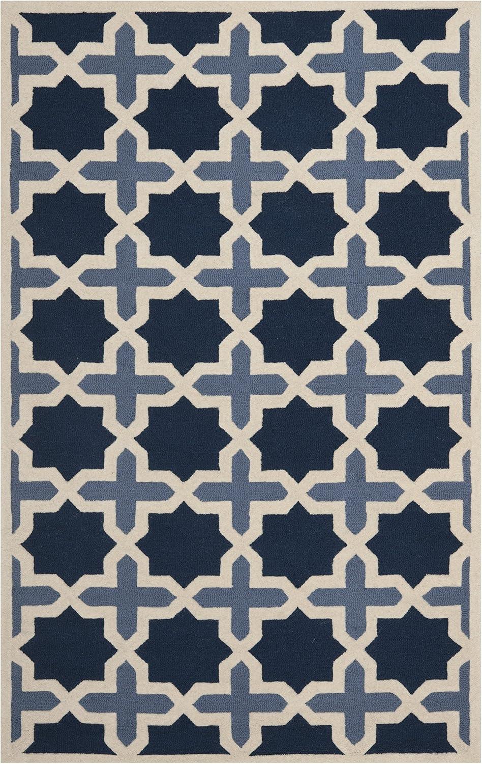 SAFAVIEH Cambridge Lincoln Geometric Wool Area Rug, Blue/Ivory, 10' x 14'