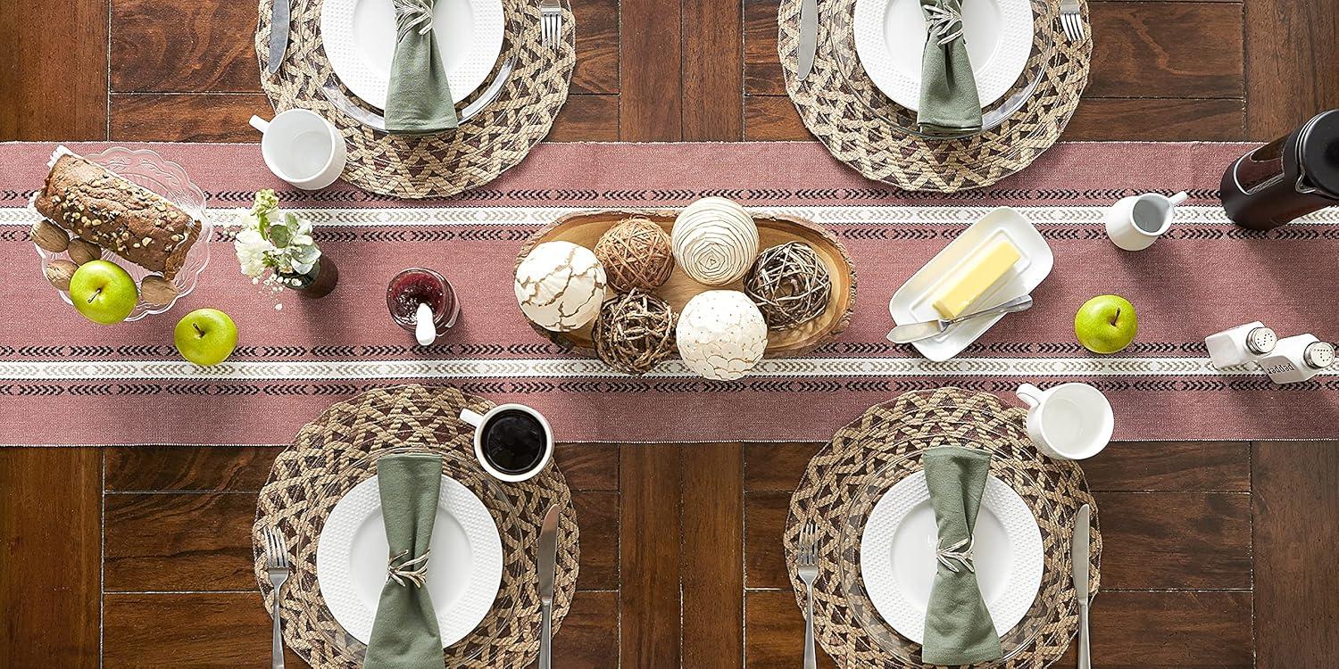 Clay and Black Cotton Striped Fringe Table Runner 14x72