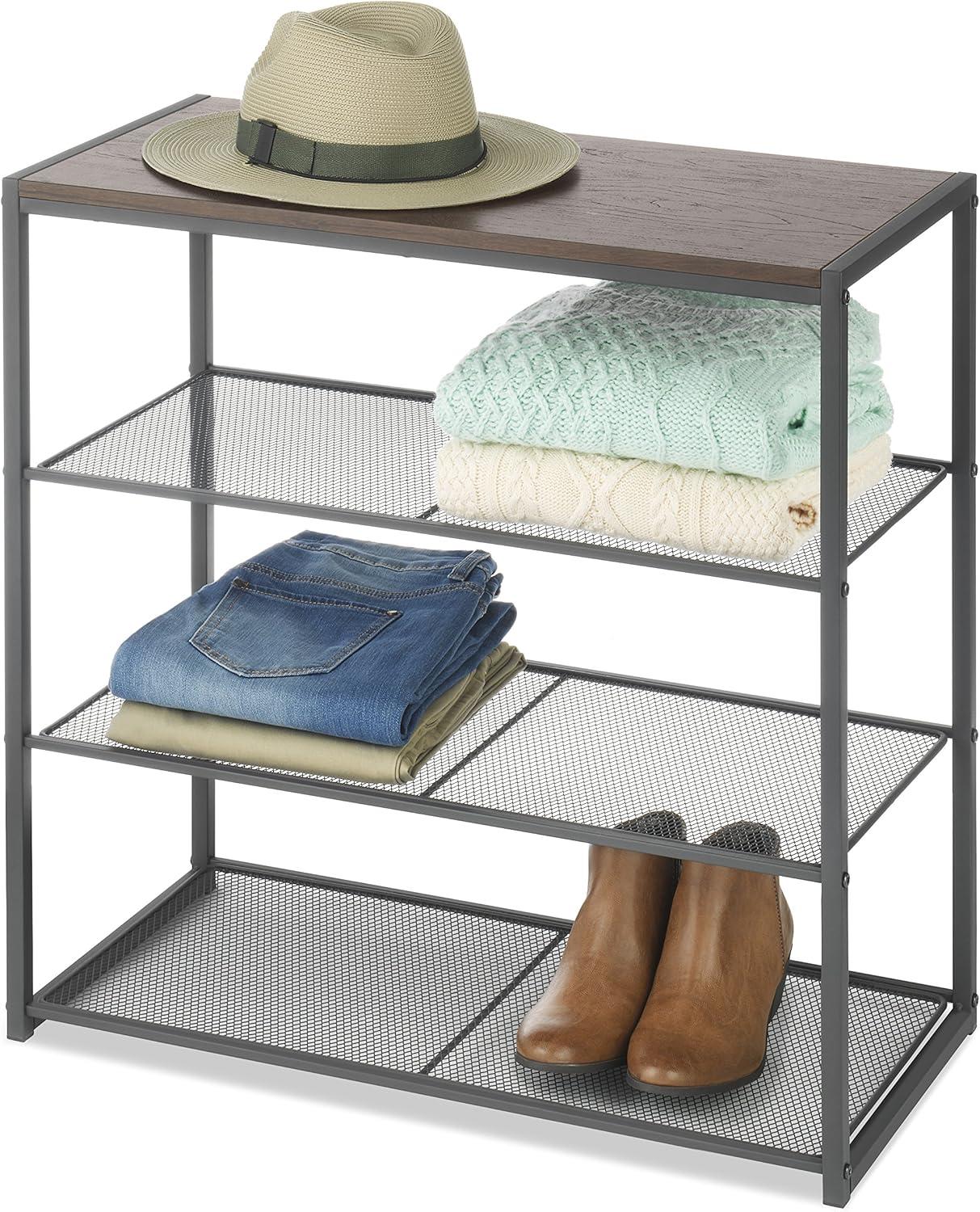 Whitmor 4-Tier Wood & Metal Mesh Shelf - Adult Use - Tan