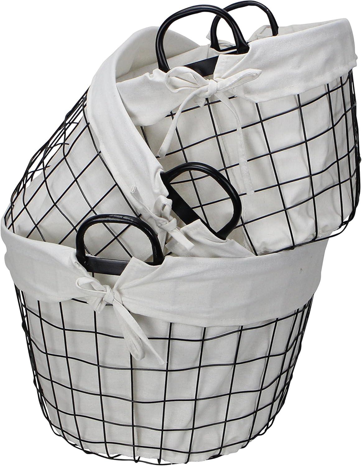 Cheungs Set Of 3 Lined Metal Wire Oval Basket With Handle