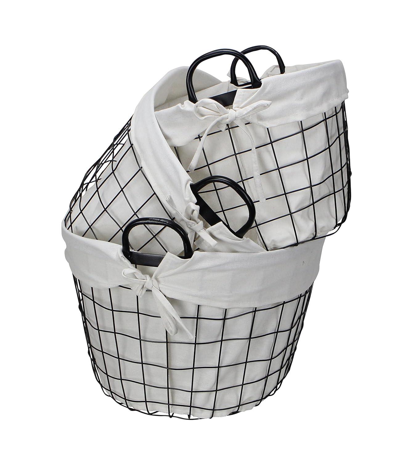 Cheungs Set Of 3 Lined Metal Wire Oval Basket With Handle
