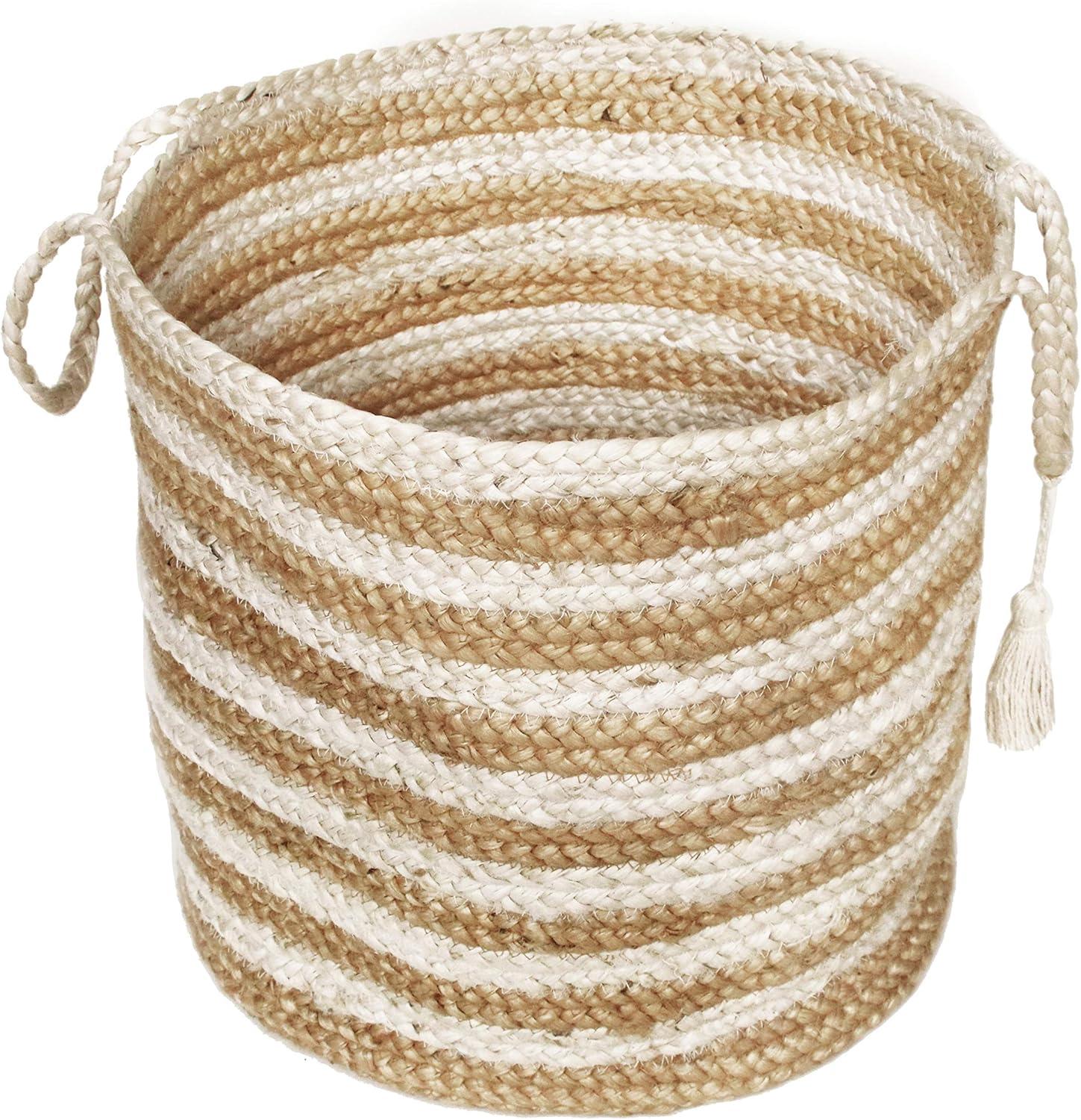 Dovecove Striped Relaxed Handmade Jute Basket