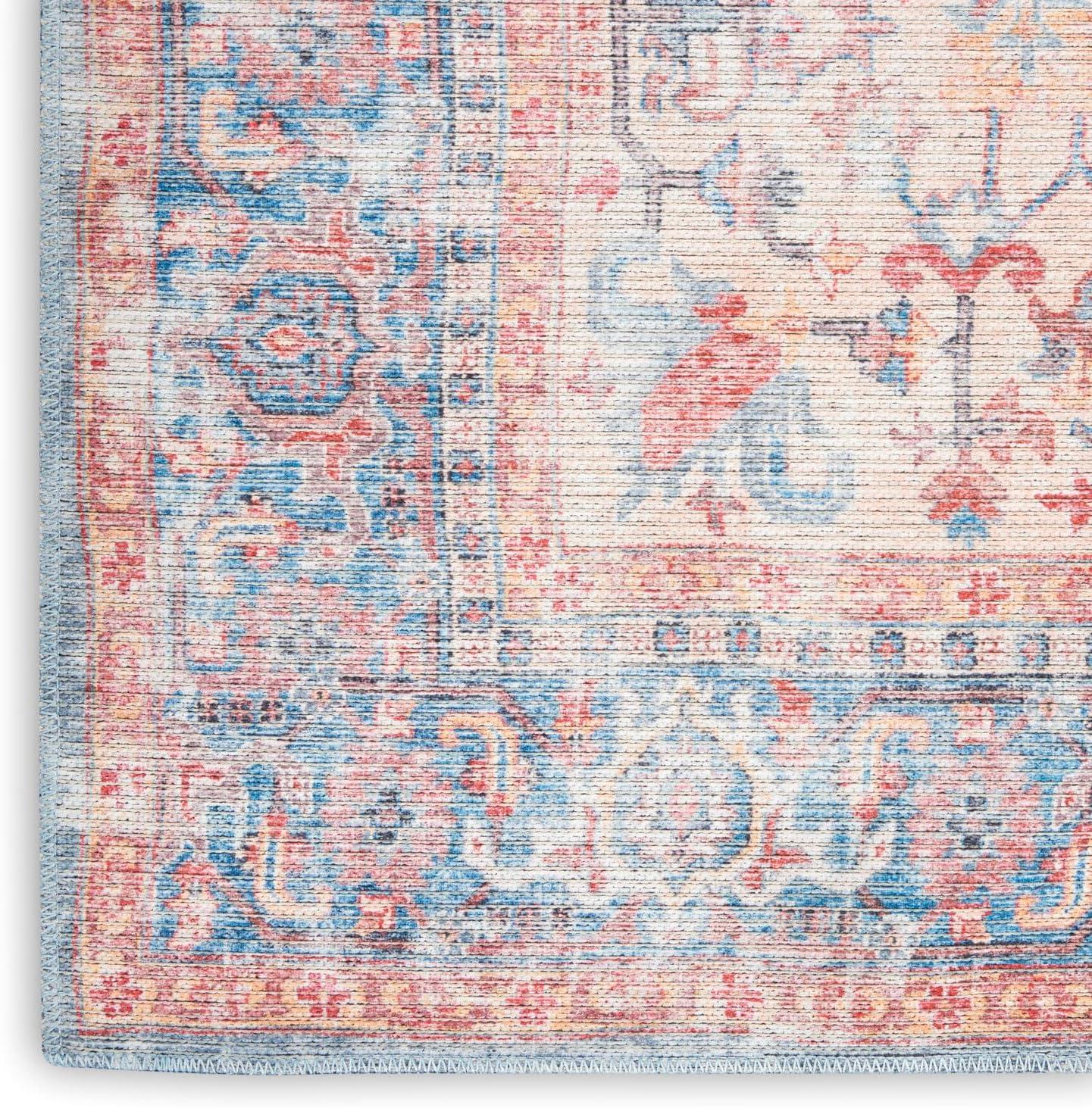 Vintage-Style Blue Floral Medallion Cotton Chenille Area Rug, 5'3" x 7'3"