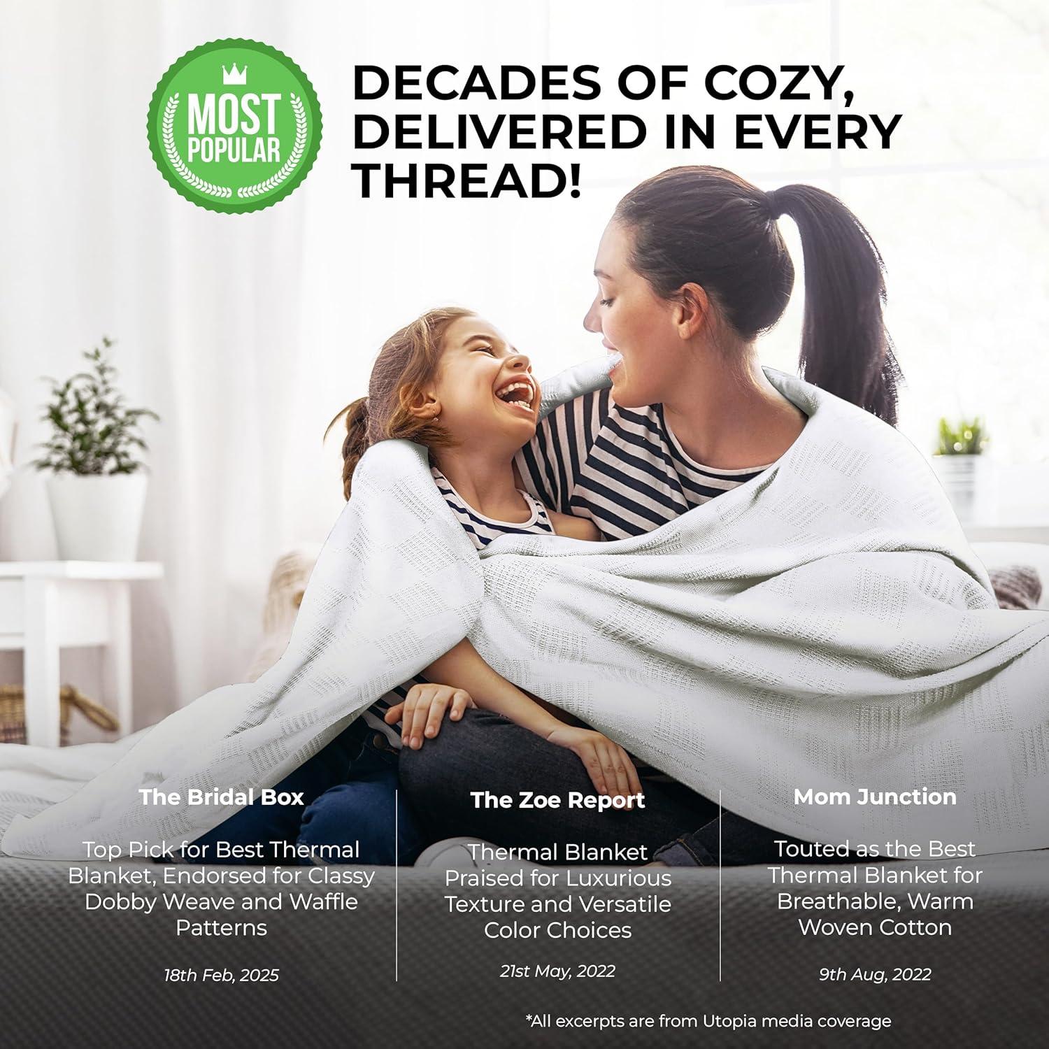 KIBNOF Bedding 100% Cotton Blanket [Queen Size - 90x90 Inch] 350GSM Lightweight, Soft and Breathable Thermal Blanket for All Seasons