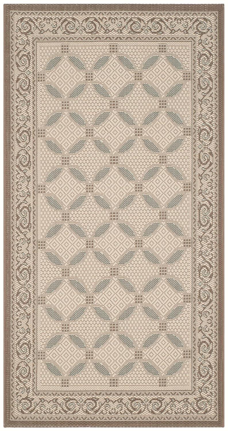 SAFAVIEH Courtyard Cohen Bordered Indoor/Outdoor Area Rug, Beige/Dark Beige, 4' x 5'7"