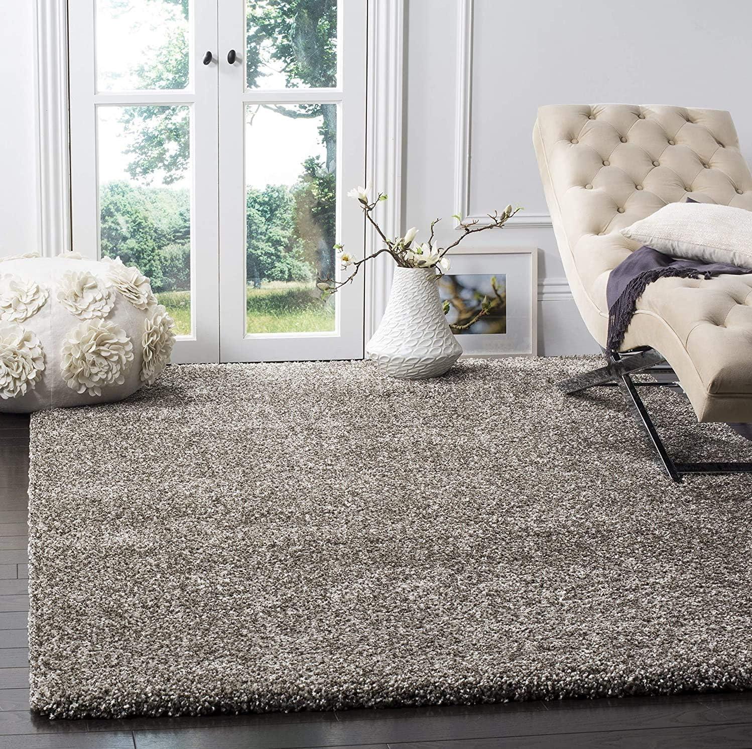 Gray Rectangular Solid Shag Synthetic Area Rug