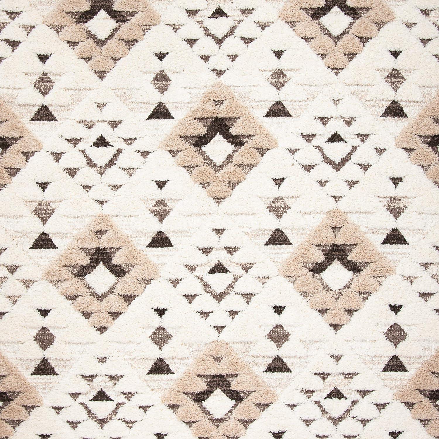 SAFAVIEH Moroccan Tassel Shag Larry Moroccan Geometric Area Rug, Ivory/Brown, 8' x 10'