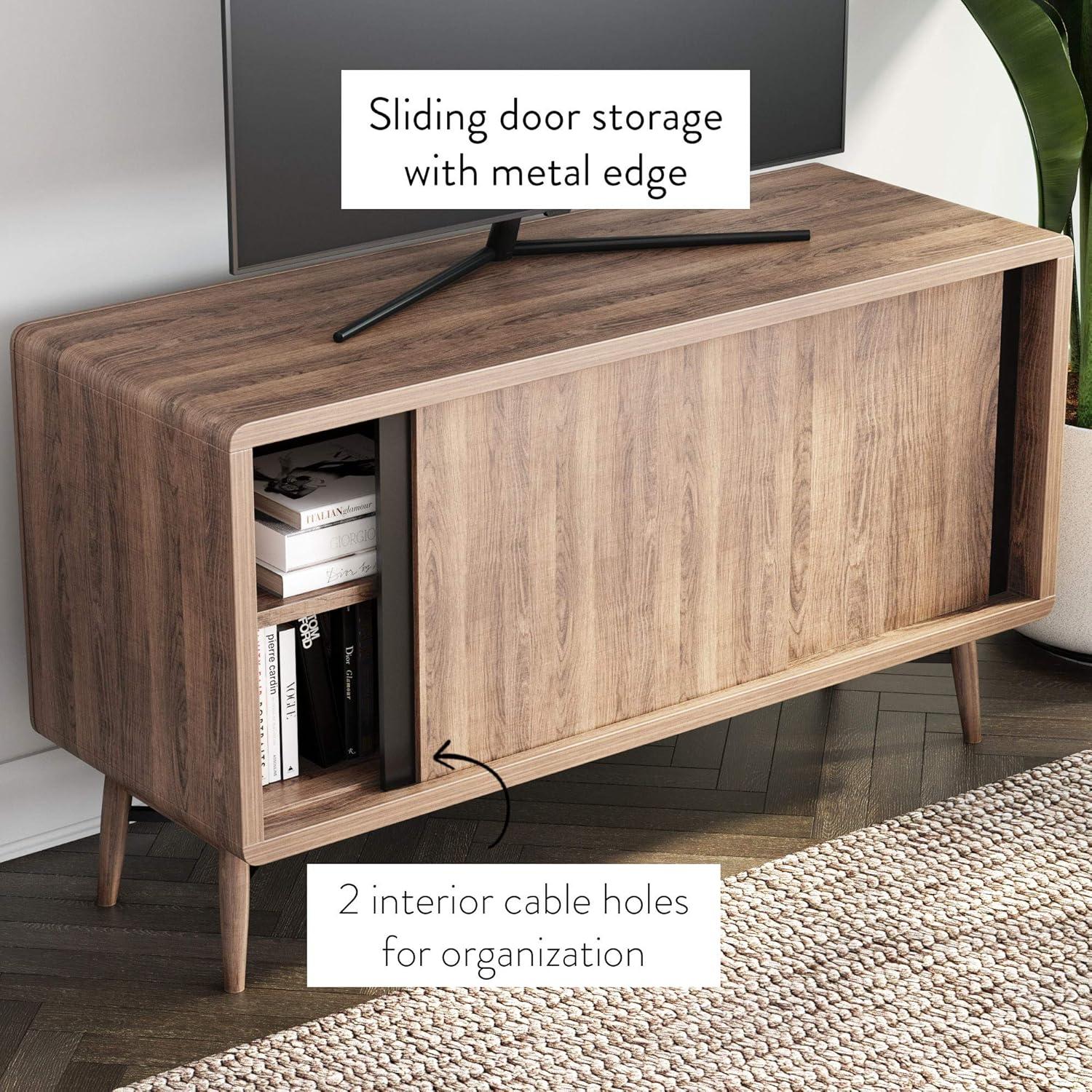 Nathan James Liam Modern Mid-Century TV Stand, Media Console or Entertainment Cabinet with Sliding Doors, Oak