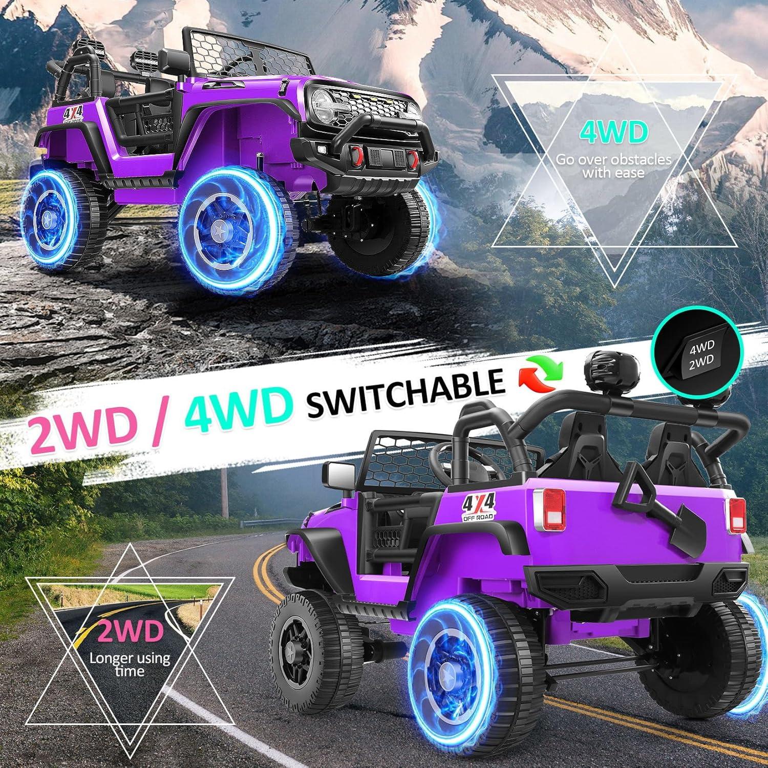 24V Purple Two-Seater Kids Electric Jeep with Bluetooth