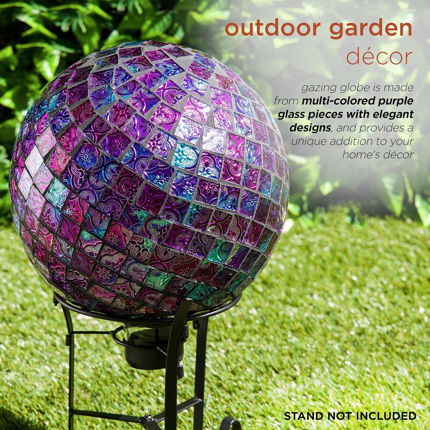 12" x 10" Indoor/Outdoor Embossed Pattern Glass Gazing Globe Purple - Alpine Corporation: Durable Polystone, LED Lights