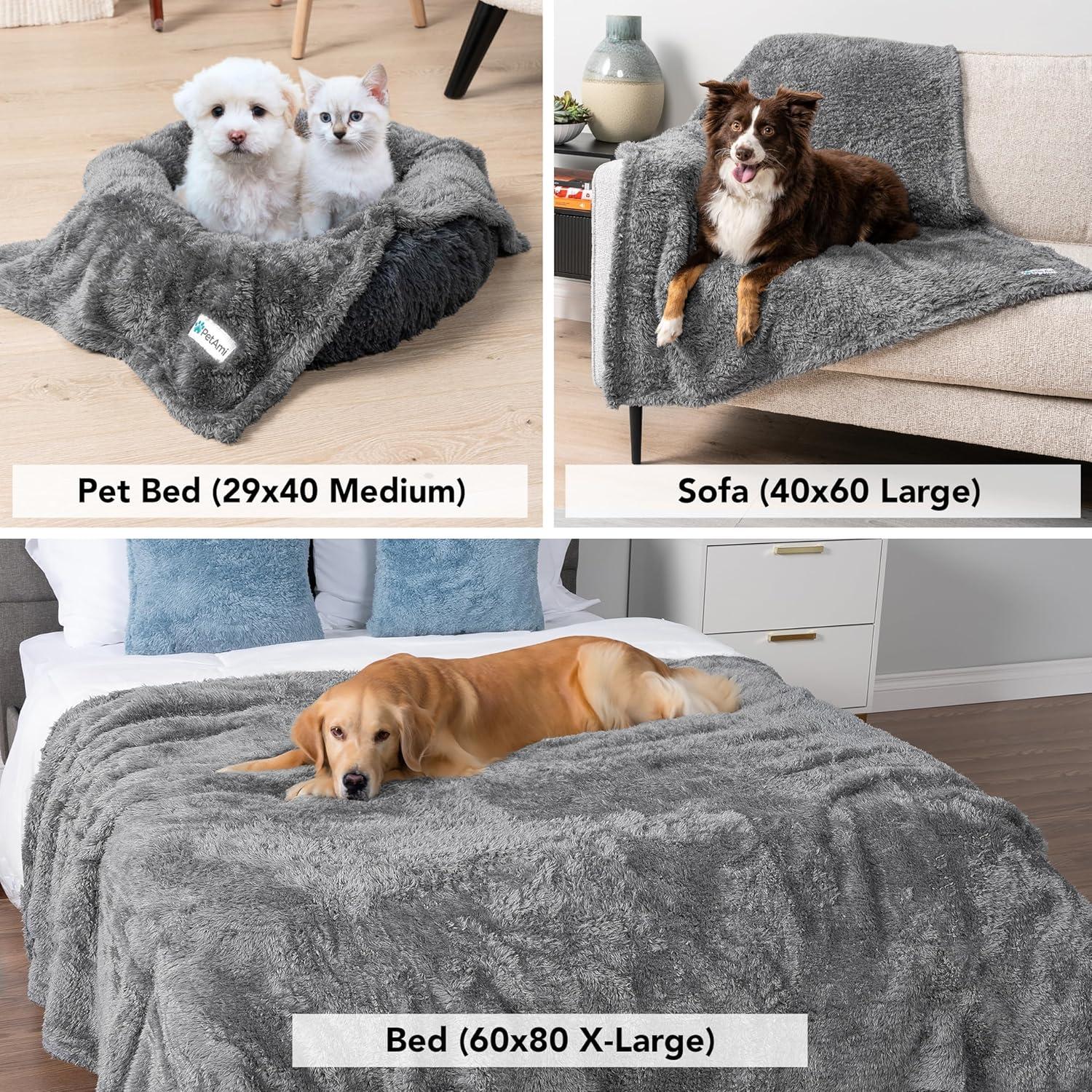 PetAmi Fluffy Dog Blanket for Pet Cat Puppy Kitten, Faux Shearling Soft Fleece Throw, Plush Reversible Washable Couch Cover