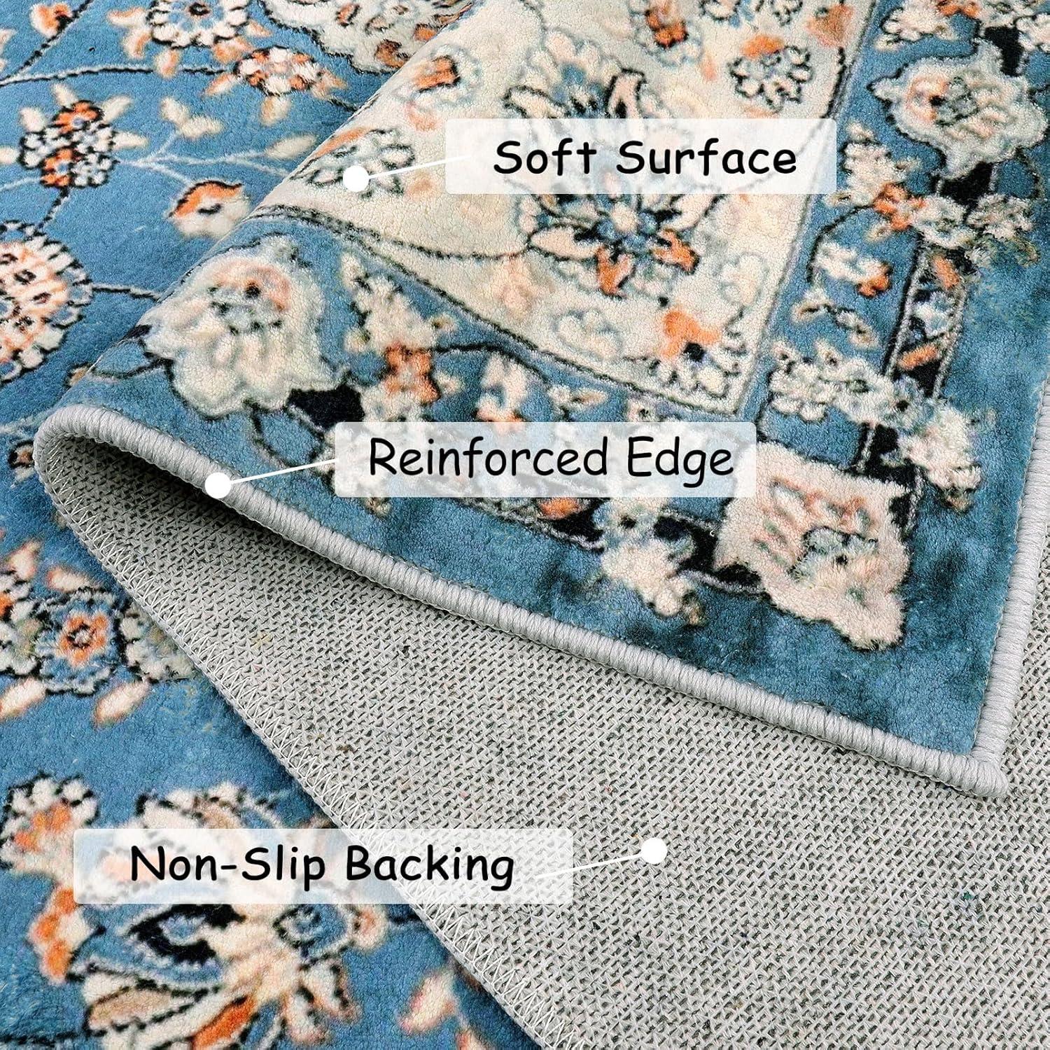 Lahome Area Rugs for Living Room 6'x9' Washable Oriental Floral Medallion Rug Indoor Printed Carpet Non Slip Mat for Dining Bedroom Office Dorm Classroom, Blue