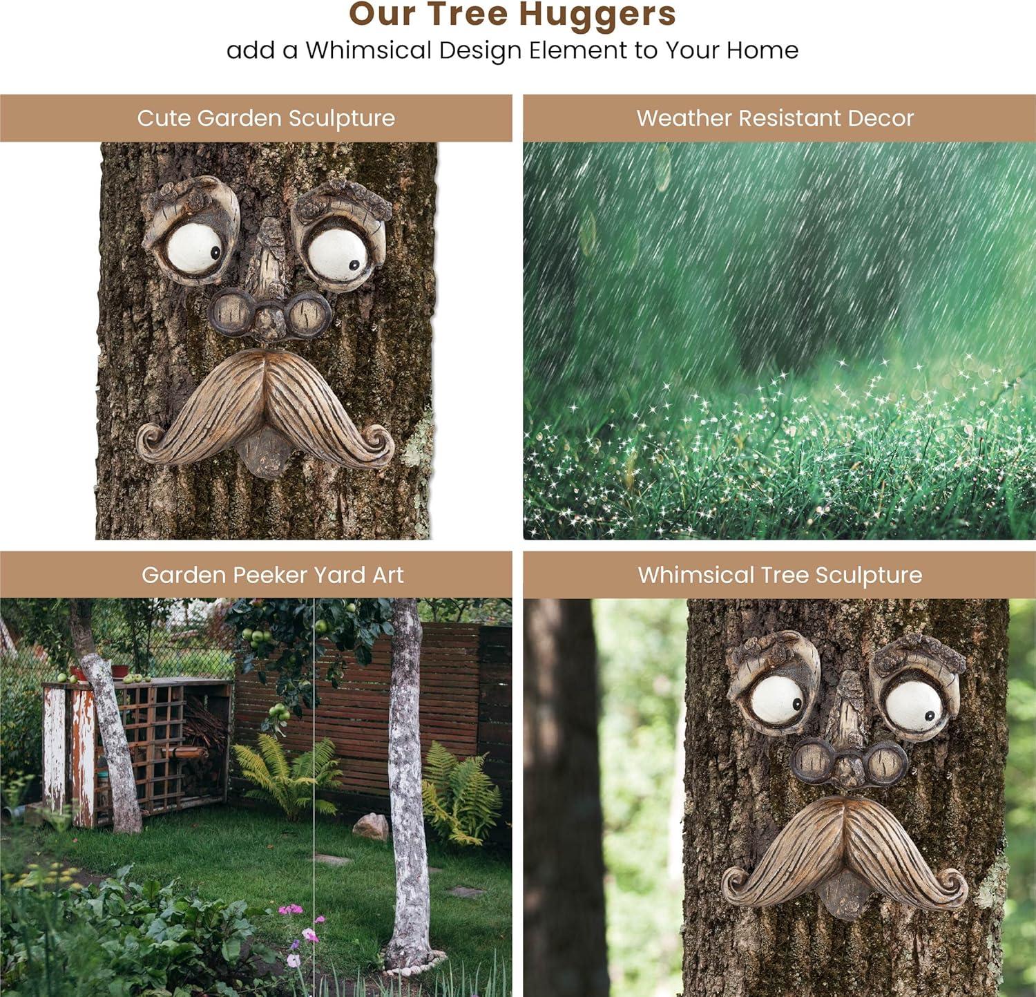 Bits and Pieces Old Man Tree Hugger Yard Decorations Whimsical Tree Sculpture Garden Peeker Yard Art