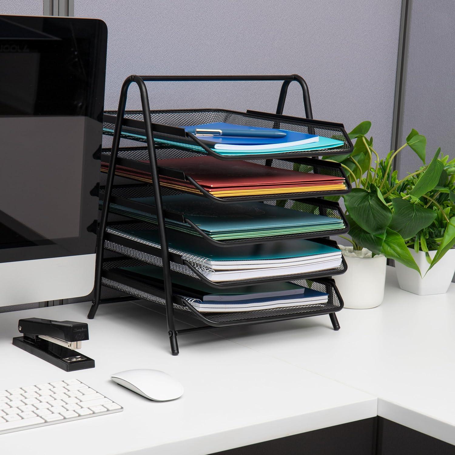 5-Tier Paper Tray, Desktop Organizer, File Storage, Office, Metal, 11.75"L x 14"W x 14.5"H