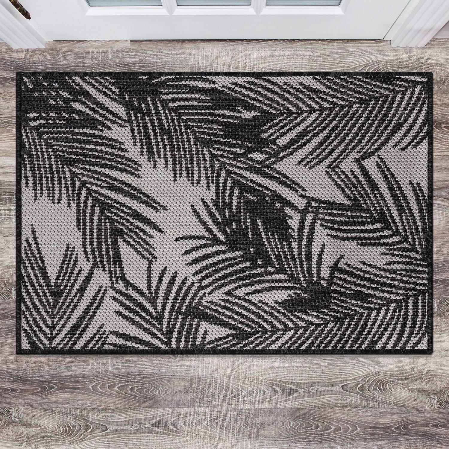 World Rug Gallery Contemporary Distressed Leaves Textured Flat Weave Indoor/Outdoor Area Rug - BLACK 2'x3'