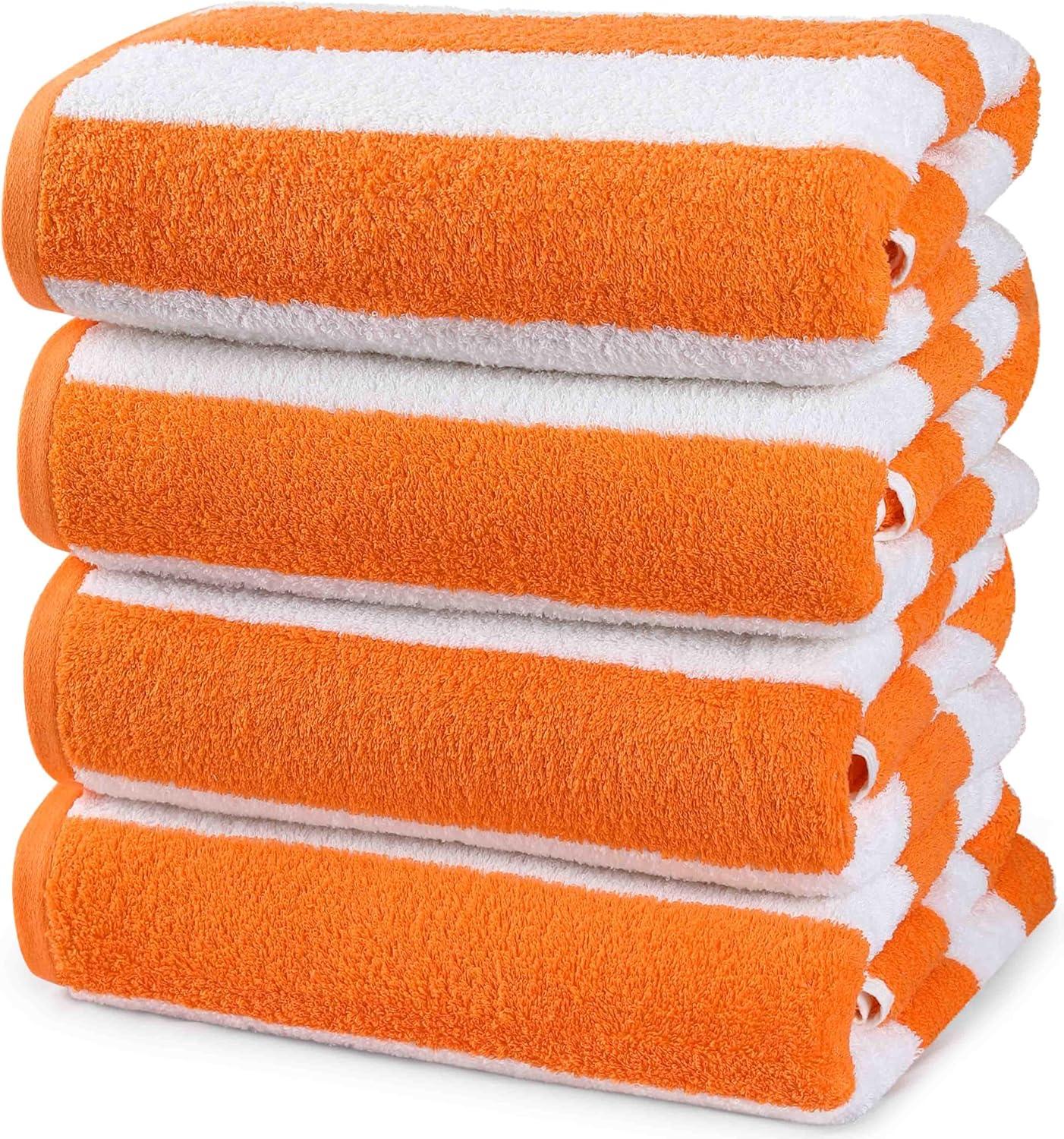 American Soft Linen Beach Towel, 100% Cotton Cabana Striped Beach Towel, 30 in by 60 in Soft Absorbent Beach Pool Towel
, Orange