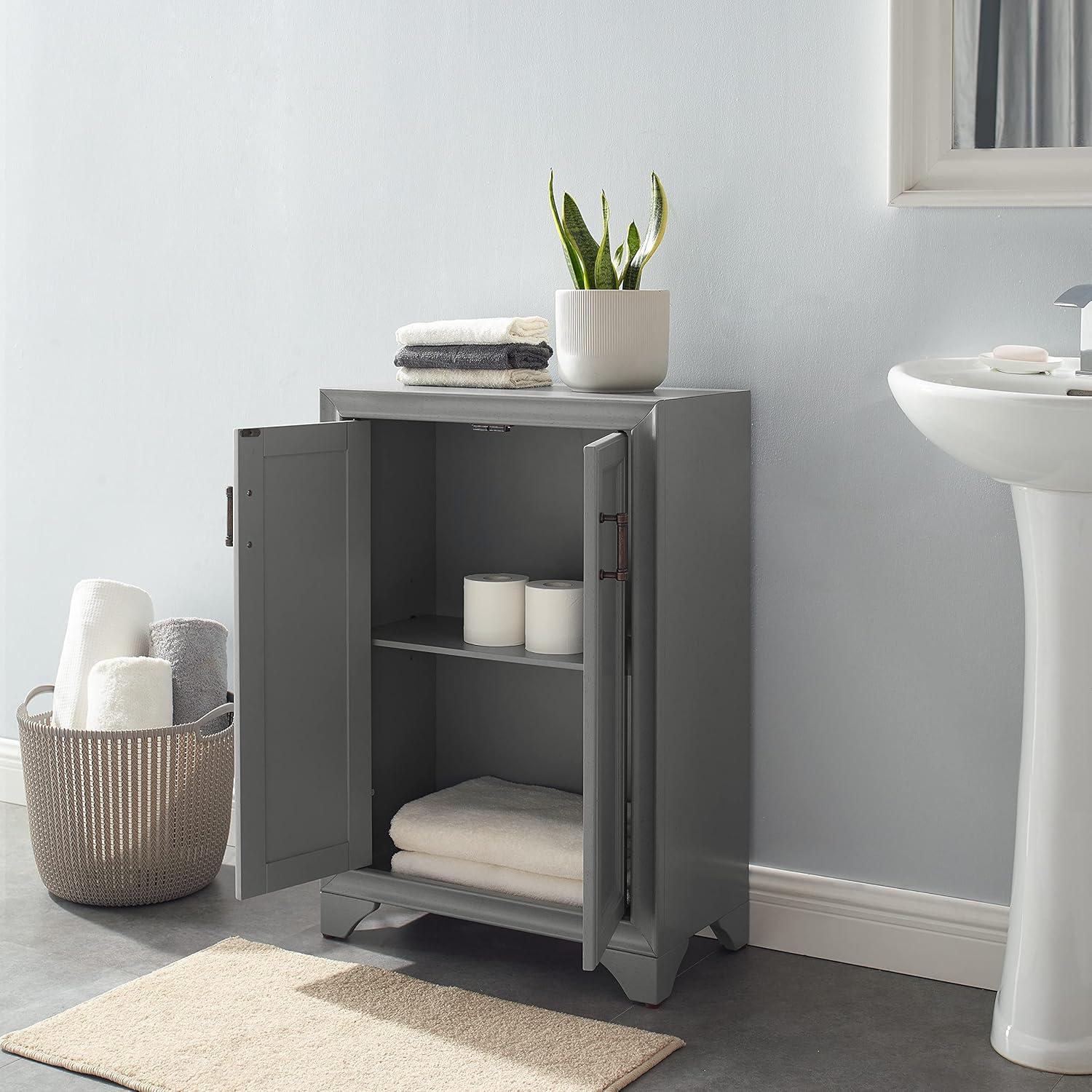 Distressed Gray Adjustable Shelf Bathroom Accent Cabinet