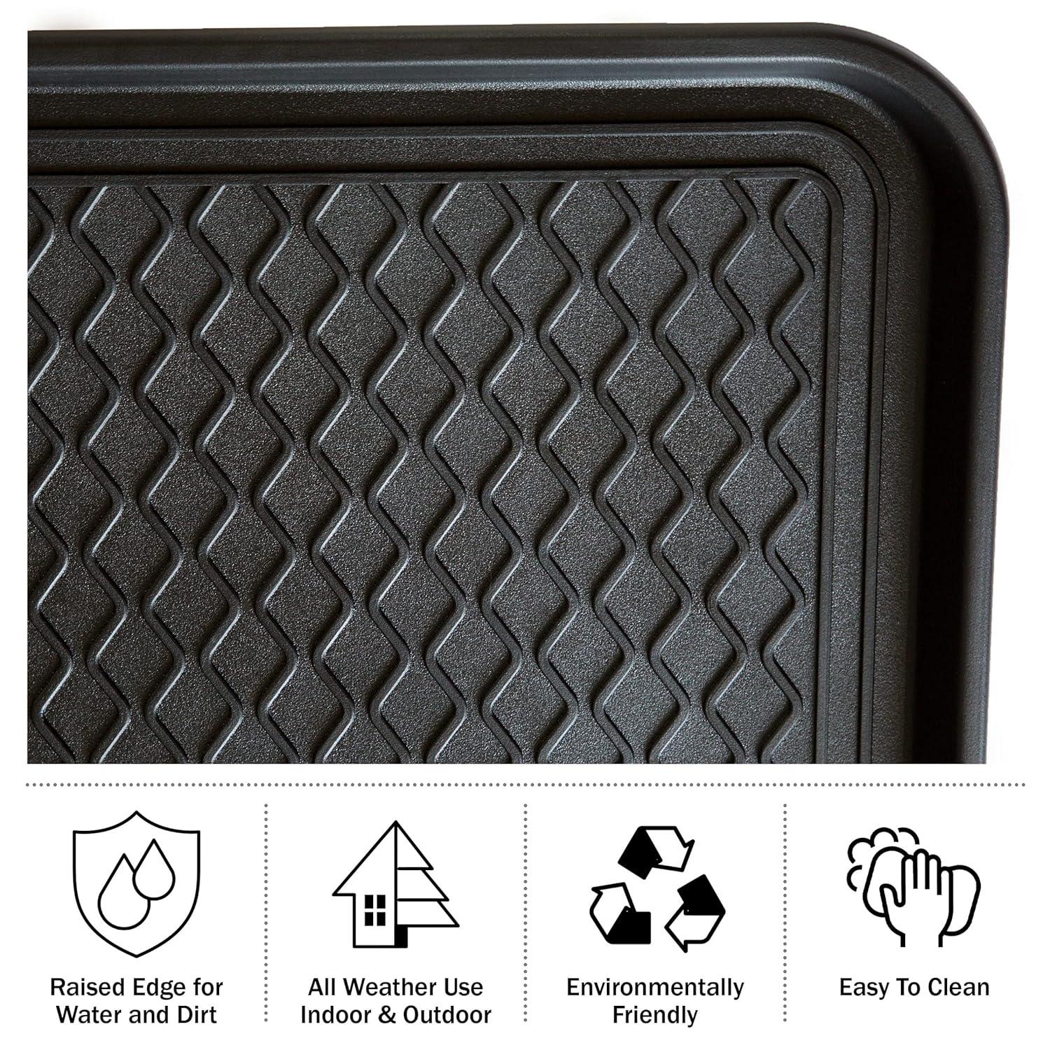Large All-Weather Indoor/Outdoor Boot Tray - Weather-Resistant Plastic Shoe Mat with Raised Edge for Entryways, Decks, and Patios by Stalwart (Black)