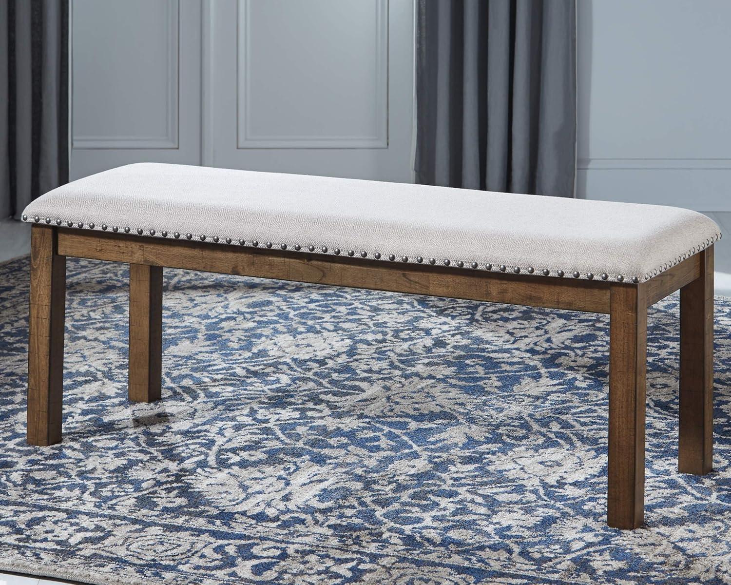 Myshanna Double Upholstered Two-Tone Dining Bench Gray: Nailhead Trim, Rectangle - Signature Design by Ashley