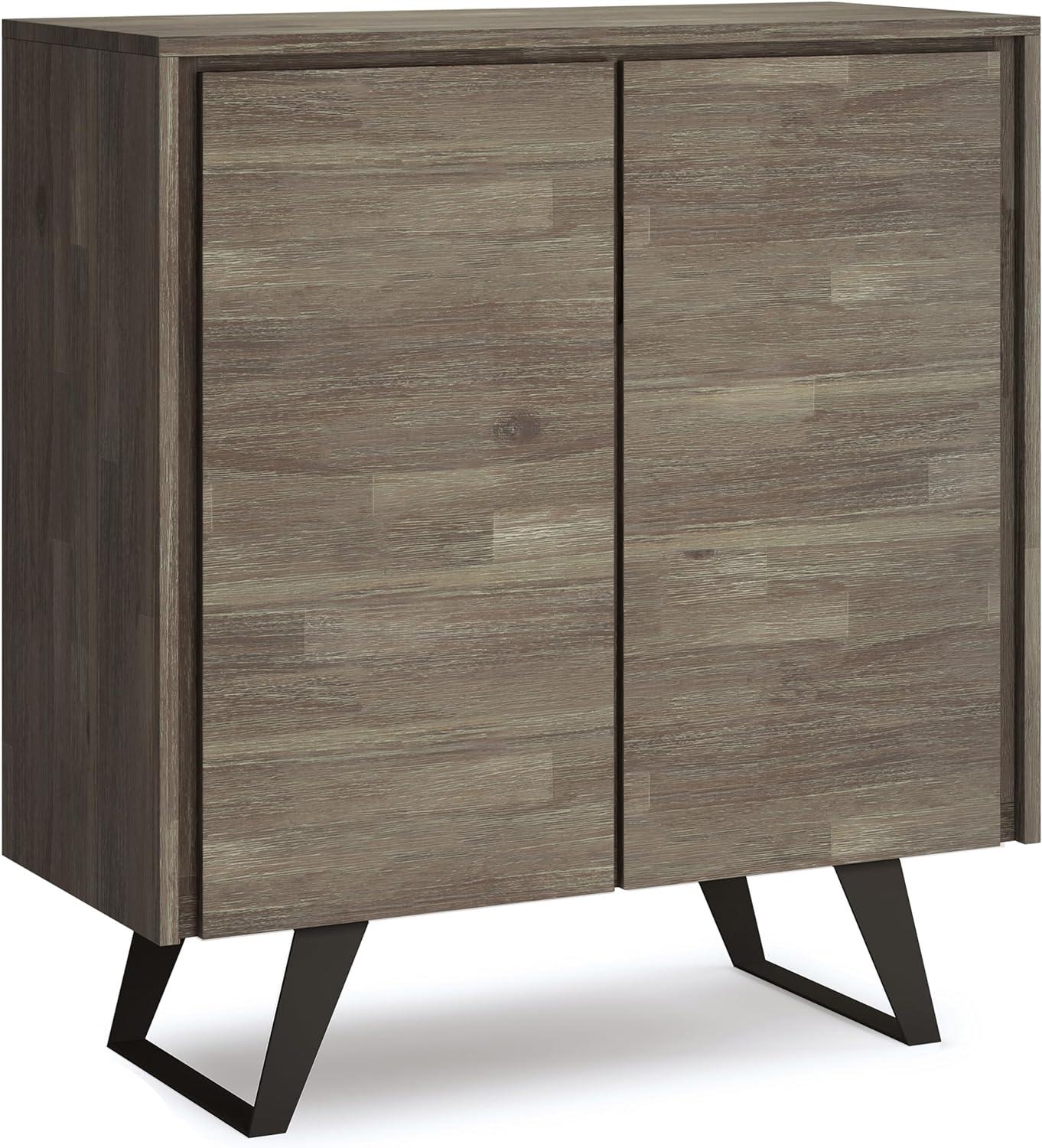 Transitional Distressed Grey Acacia Office Storage Cabinet with Adjustable Shelving