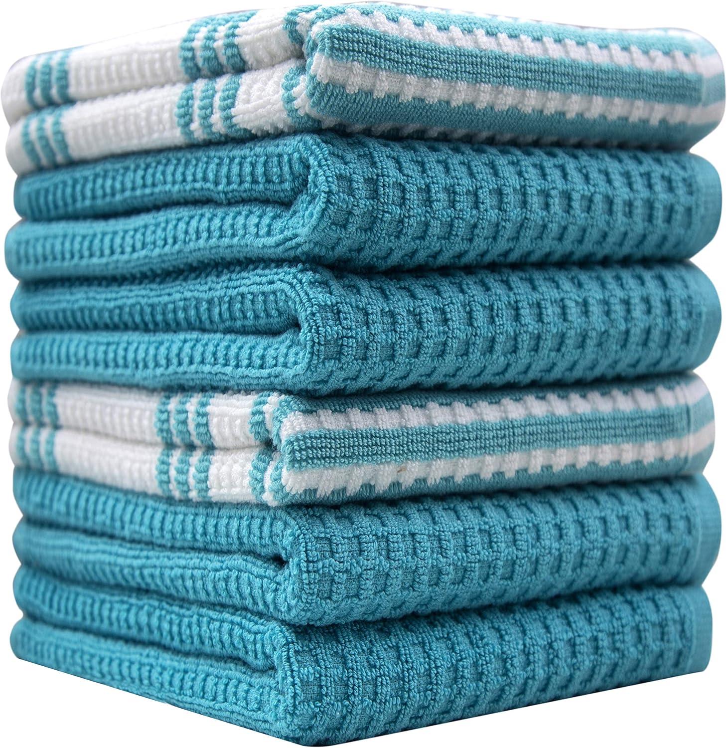 Bumble Premium Kitchen Hand Towels | 100% Cotton 16” x 28” | Absorbent Dish Cloths | 6 Pack (Aqua)