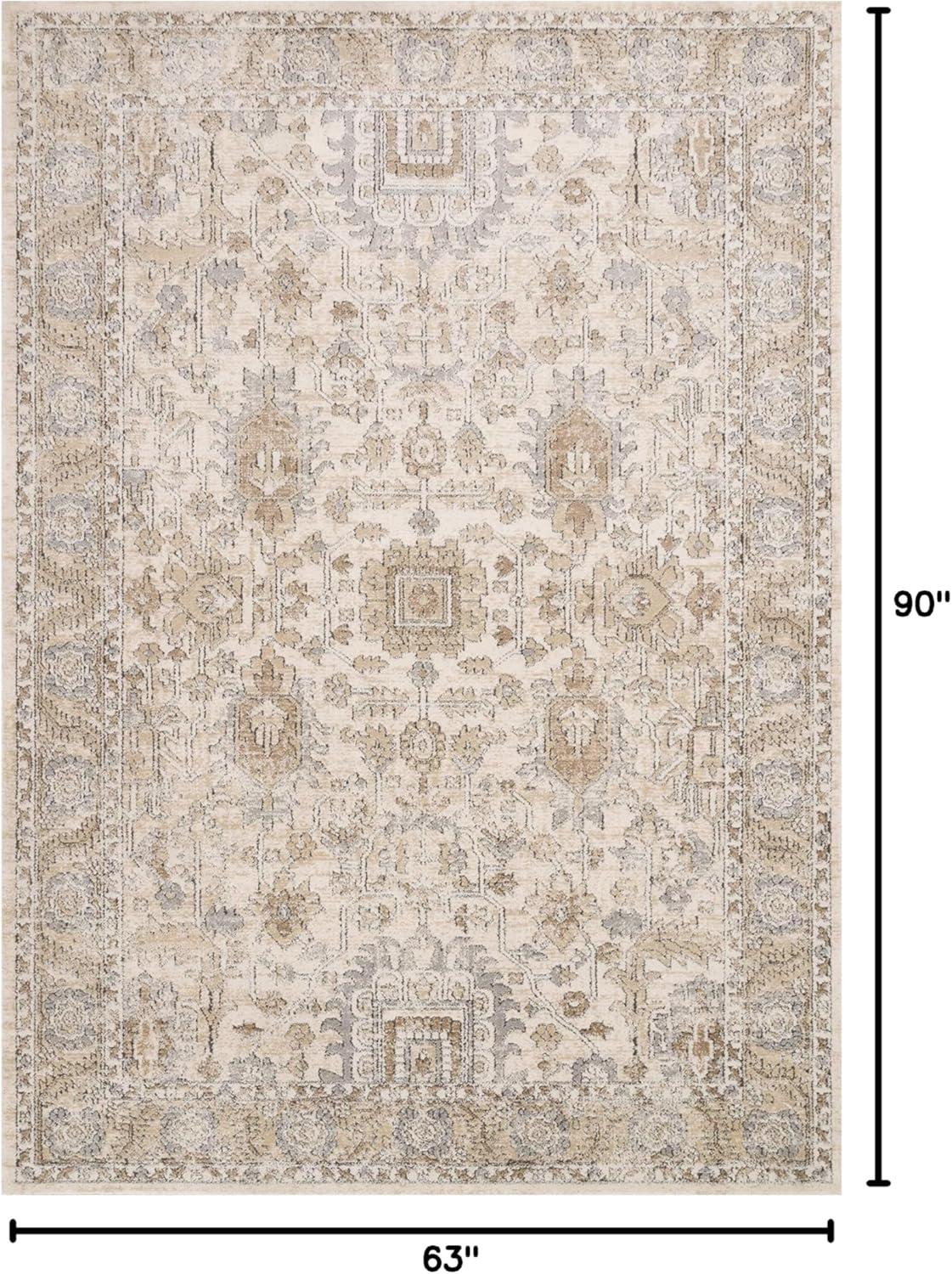 Ivory and Sand Rectangular Oriental Synthetic Area Rug