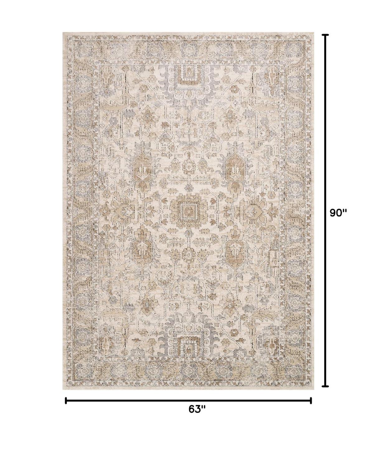 Ivory and Sand Rectangular Oriental Synthetic Area Rug