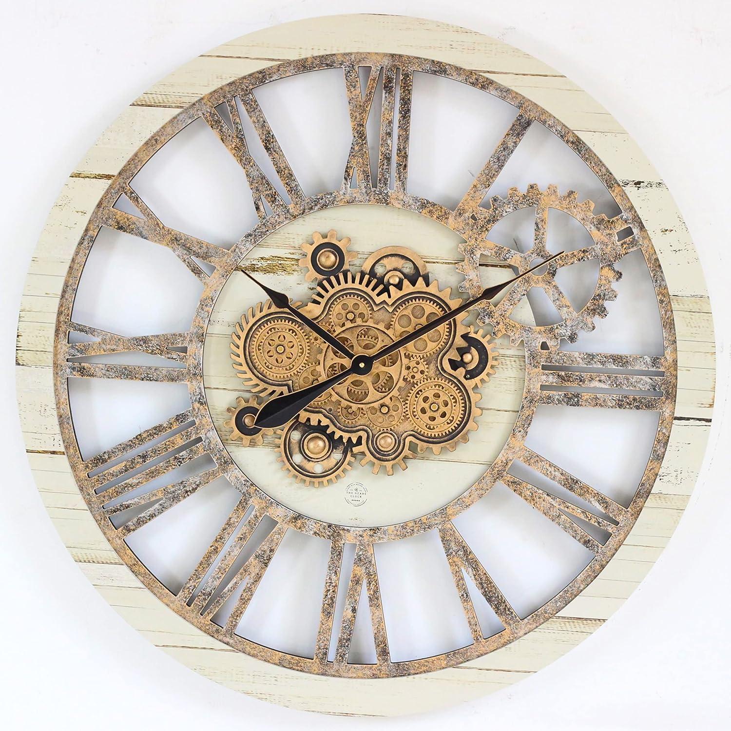 The Gears Clock Wall Clock 36" Round Oversized for Living Room decor with Real Moving Gears America Collection