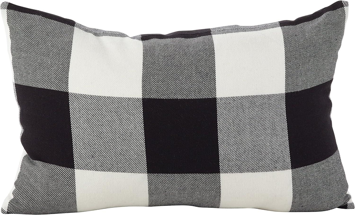 Classic Plaid Cotton Down Filled Throw Pillow 13" x 20" Black