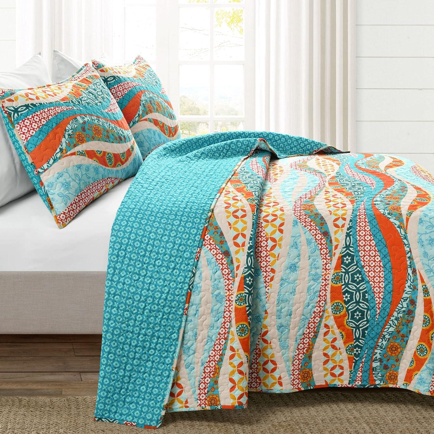 Standard Cotton Reversible 3 Piece Quilt Set