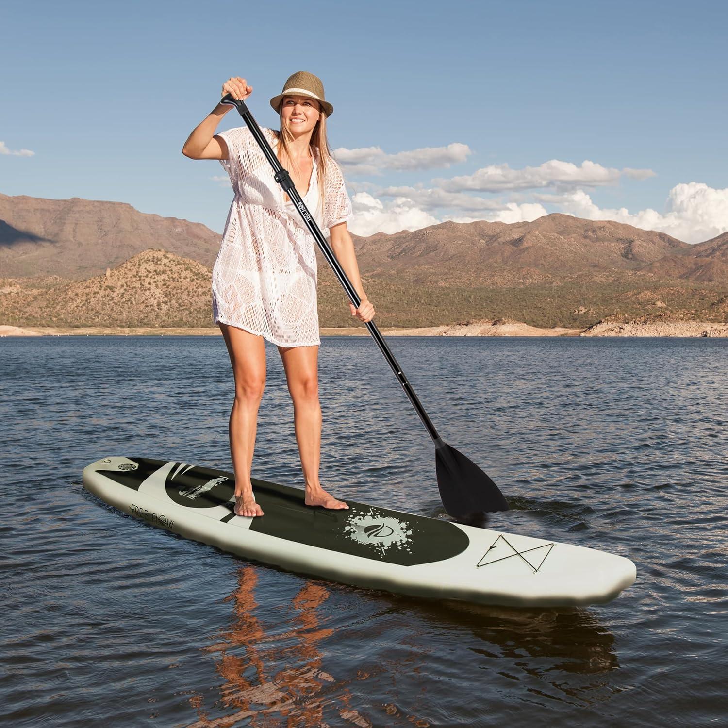 SereneLife 10.5' Inflatable Stand-Up Paddle Board with Accessories - SLSUPB06, Black and Light gray