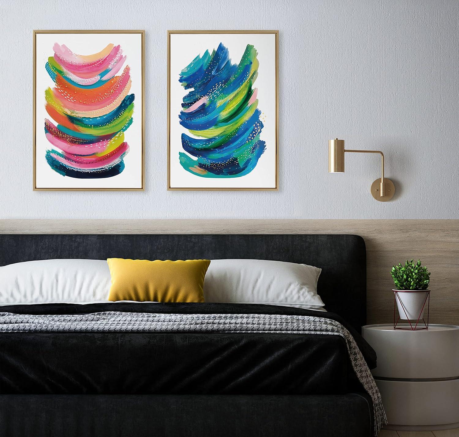 Kate and Laurel Sylvie Bright Abstract Framed Canvas Wall Art by Jessi Raulet of Ettavee, 23x33 Bright Gold, Modern Colorful Brushstrokes Art for Wall