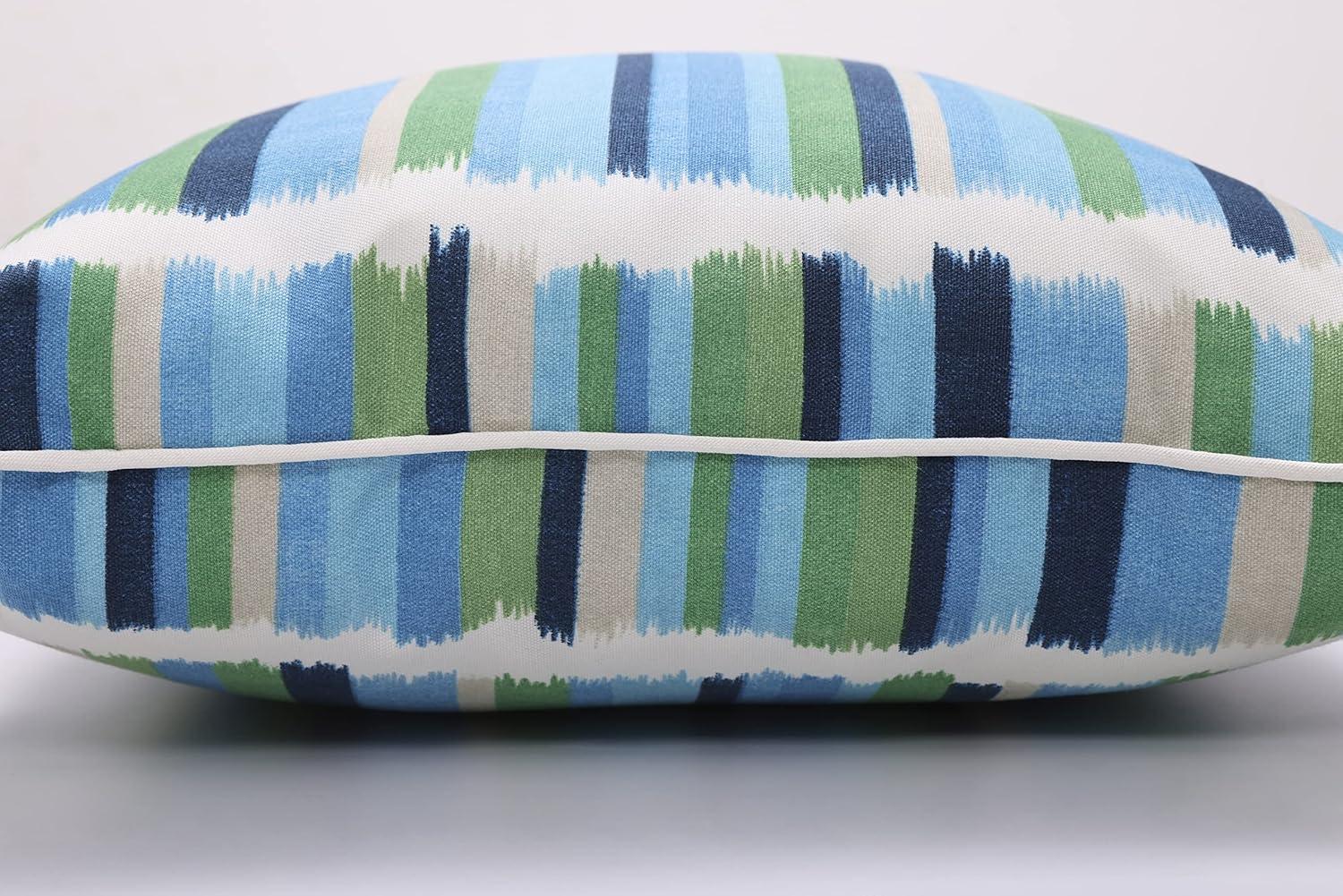 Azure Blue and Green Striped Outdoor Lumbar Pillows Set