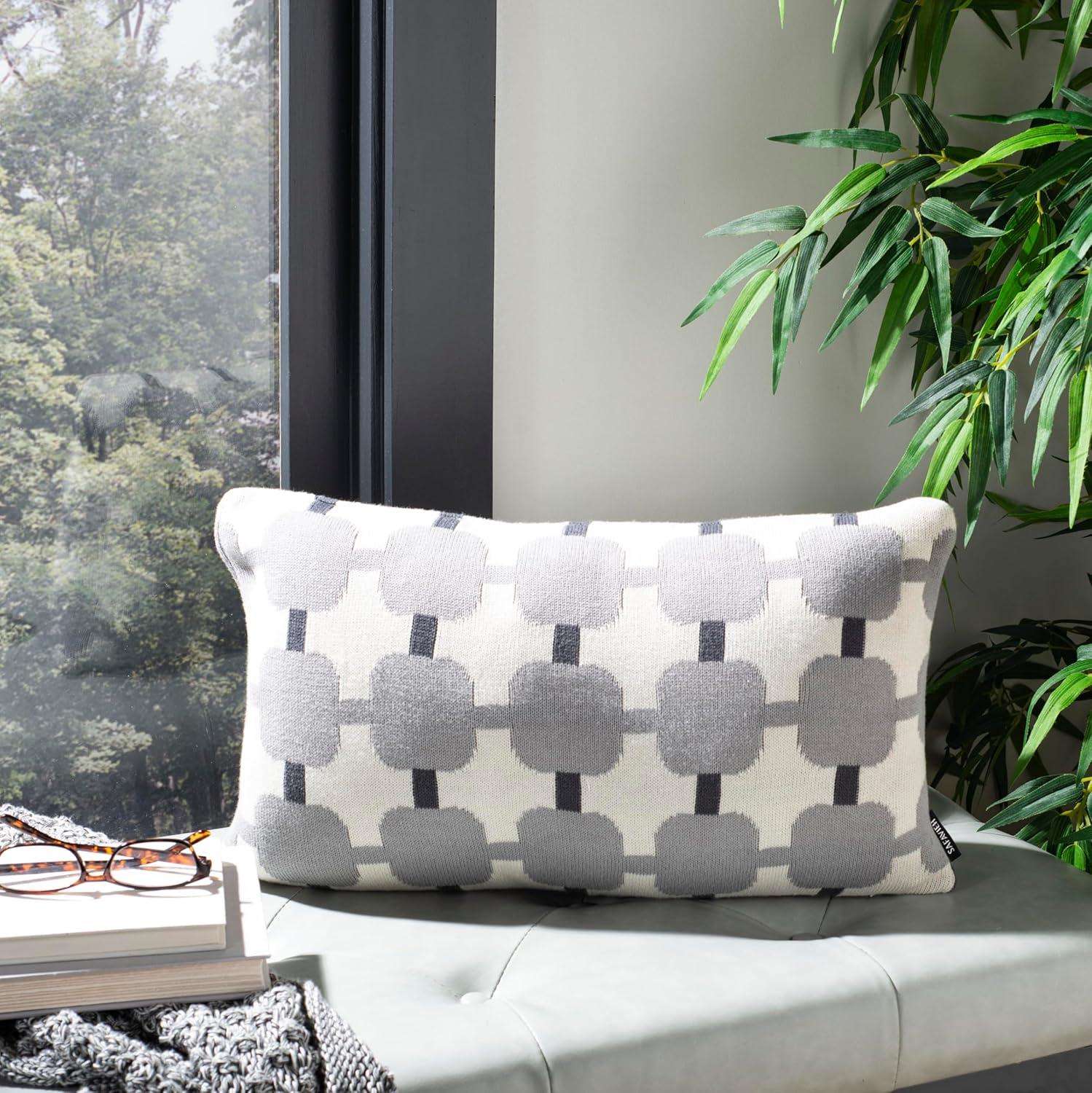 Gray Embroidered Geometric Square Pillow Set